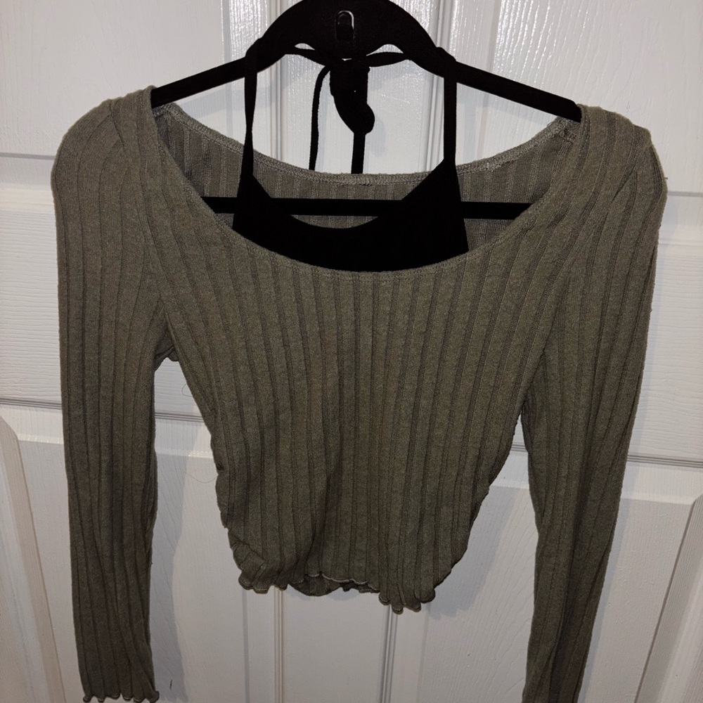 Olive Ribbed Long Sleeve Top